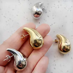 18K Gold Plated Stainless Steel Women Fashion Waterdrop Waterproof Jewelry Hollow Big Large Chunky Tear Water Drop Earrings 2023