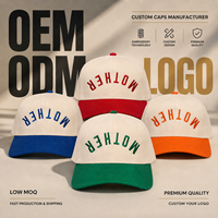 Casquette de baseball 5 panneaux en sergé de coton Dymf, logo brodé vintage, personnalisable, sportive, ajustable, pour style urbain Mother Dobby