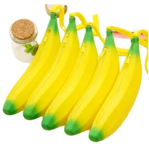 Aangepaste 3d Banaan Vorm Siliconen Waterdichte School Student Etui Schattige Potlood Tas Flexibele Pen Tassen Voor Kinderen