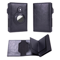 Dompet Kartu Kredit Kulit PU Hitam Vintage Anti RFID dengan Magnet Pengaman Uang, Dompet Kartu Geser Logam Popup