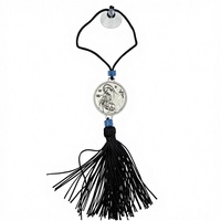 Collier de style religieux orthodoxe avec médailles circulaires et décorations à pompons, pour ornements de voiture de type pendentif, idéal pour un cadeau