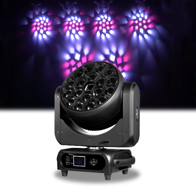 QSE LED Bee Eye Moving Head Light 19x40W DMX512/Sound-Activated Smart Wash Beam RGB Ra90 for Bar KTV Banquet Hall