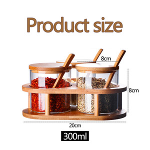 Ba lọ gia vị thủy tinh tròn 300ml với giá đỡ tre hình tam giác và thìa tre nhà bếp gia vị lưu trữ container - Product Image 6