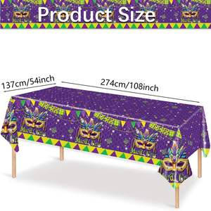 मार्डी ग्रास बैंगनी वॉटरप्रूफ डिस्पोजेबल टेबलटॉप कपड़े मास्क के साथ घर क्रिसमस और ईस्टर डेस्कटॉप पार्टी आपूर्ति - Product Image 2