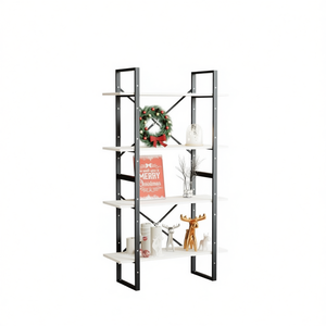 White <b>Pine</b> Wood 4 Tier Bookcase Adjustable Height Etagere <b>Shelf</b> Living Room Furniture - Product Image 1