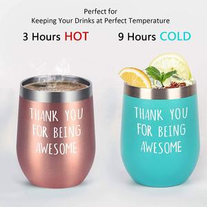 Verre à vin isolé en acier inoxydable de 12oz avec logo personnalisé en gros tasse à café de voyage gobelet avec couvercle gobelets à vin - Product Image 6