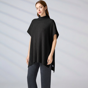 Poncho châle en cachemire pour femme, col roulé, manches chauve-souris, tricot minimaliste couleur unie, coupe longue et ample, chaud pour l'hiver, vente en gros - Product Image 6