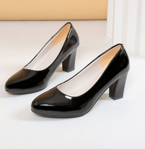 Scarpe da Donna con Tacco Medio alla Moda, Versatili in <span class=keywords><strong>Pelle</strong></span> PU Monocolore, Ideali per Ufficio e Casual, con Tacco Spesso - Product Image 2