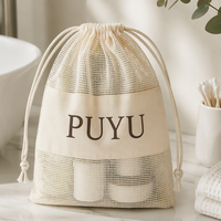 Sac en filet de coton écologique avec cordon de serrage, pochette d'emballage pour savon, sac cosmétique en coton biologique naturel pour produits