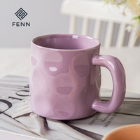 Mug à café en céramique FENN 350 ml, couleur macaron, glaçure ondulée, avec poignée, logo personnalisé OEM ODM pour cadeau, maison, bureau, café