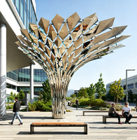 Sculpture paysagère extérieure moderne en acier inoxydable doré soudé, design personnalisé, motif arbre, pour place publique, emblème urbain emblématique