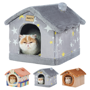 Mignonne petite maison pour chien d'intérieur, lit tente pliable avec coussin, lit grotte pour chien avec fond antidérapant, rose - Product Image 5