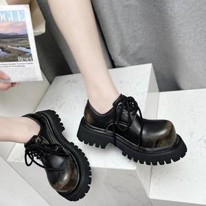 Chaussures pour hommes, chaussures pour femmes, chaussures unisexes, style britannique, chaussures en cuir à lacets à semelle épaisse, bout rond, talons épais - Product Image 4