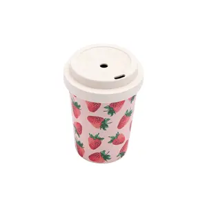 Reusable Bamboo Fiber Travel Coffee Cup With Lid And Silicone Rubber Sleeve Natural Organic Bamboo Fiber Mug