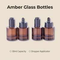 Fabrik preis 30ml Frosted Amber Thick Bottom Glasöl flaschen flasche mit schwarzer Pipette für Hautpflege serum