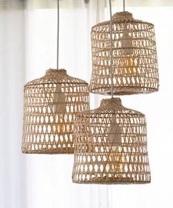 Suspension triple à abat-jour en bambou tressé, luminaire de plafond en bois tissé, câblage direct, blanc/noir, fournisseur Vietnamien - Product Image 3