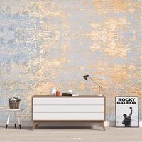 Wallpaper Latar Belakang TV Minimalis 3D Kain Dinding Tekstur Emas Mewah untuk Ruang Tamu Sofa Live Stream Kamar Tidur