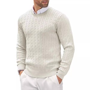 <b>Brown</b> Cable Knit Men Pullover Sweater Crew Neck Long Sleeve Ribbed Knit Pullover for Autumn Winter Casual Wear - Product Image 4
