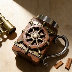 Boccale da Birra Vintage a Forma di Timone Nautico MAA101, Decorazione Artigianale per Bar Domestico, <span class=keywords><strong>Regalo</strong></span> Unico per Appassionati di Vela - Product Image 3