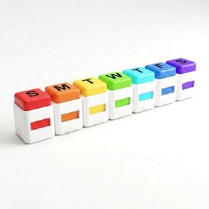 กล่องยาแบบกดปุ่ม 7 วัน PP/ABS กล่องยาประจำสัปดาห์ สีสันสดใส พกพาสะดวก กล่องจ่ายยาและวิตามิน สำหรับเดินทางและใช้ในบ้าน รับทำโลโก้ตามสั่ง - Product Image 1