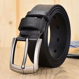 ホットセール メンズ グリッドエンボス加工 本革ベルト 金属合金ピンバックル レザーウエストベルト - Product Image 5