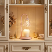 Lampe chauffe-bougie rose élégante avec abat-jour en verre gaufré, minuterie, intensité réglable, hauteur ajustable, chauffe-bougie sans flamme
