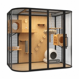 Villa de Lujo para Gatos de Interior con Estructura de Madera Maciza y Hierro, Moderna, con Poste Rascador para Hogares con Múltiples Gatos - Product Image 2
