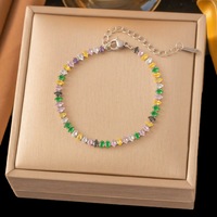 Bracelet tennis arc-en-ciel SA Jewelry en acier inoxydable argenté, pavé complet de zircone multicolore, moderne, minimaliste, réglable et empilable