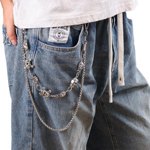 Chaîne de taille squelette en argent tibétain double couche, style Hip Hop Punk Street, chaîne pour jean, chaîne de corps décontractée et tendance - Product Image 2
