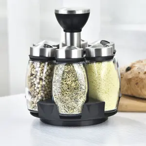 Quiki kitchen tool rotating 6pcs bottles pepper salt sugar seasoning bottle set cruet condiments set