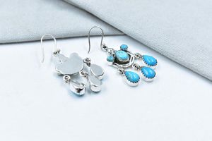 Boucles d'oreilles à tige en turquoise Mojave et argent sterling de haute qualité, faites à la main, pour femmes, pierres naturelles - Product Image 3