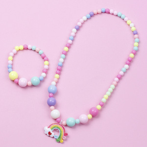 <span class=keywords><strong>2022</strong></span> mode bijoux enfants colliers coréen enfants fille arc-en-ciel perle Bracelet collier ensemble arc-en-ciel pendentifs bijoux - Product Image 3