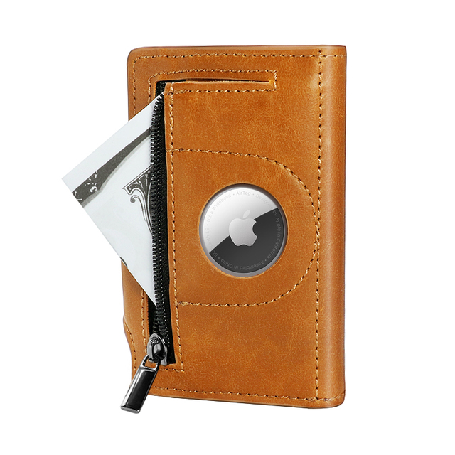 High Quality Fiber Short Genuine Leather Credit Card Holder Men Wallet for airtag