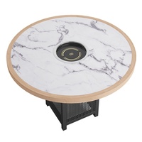 Table de Hot Pot Moderne Minimaliste en Bois Massif et Marbre avec Plaque à Induction Intégrée Tout-en-un pour Restaurants en Libre-Service