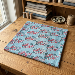 Tela Ligera de Algodón Peinado Puro, Estampada a Mano, con Diseño Floral Azul Buti, Estilo Boho, Textil Indio Hecho a Mano para Prendas - Product Image 4