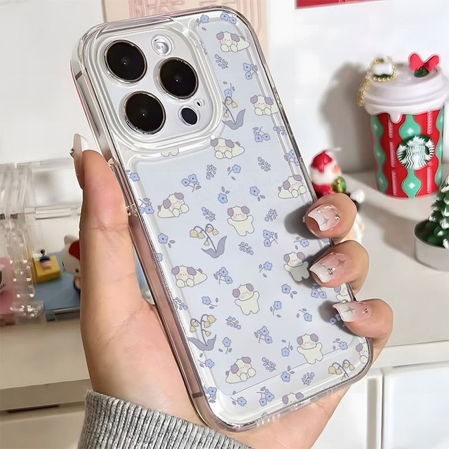 Luxury Colorful Flowers Dog Cute Phone Case for iPhone 11 15 16 17 Pro 13 12 14 Pro Max Plus 12 13 Mini Y2K  Soft Cover