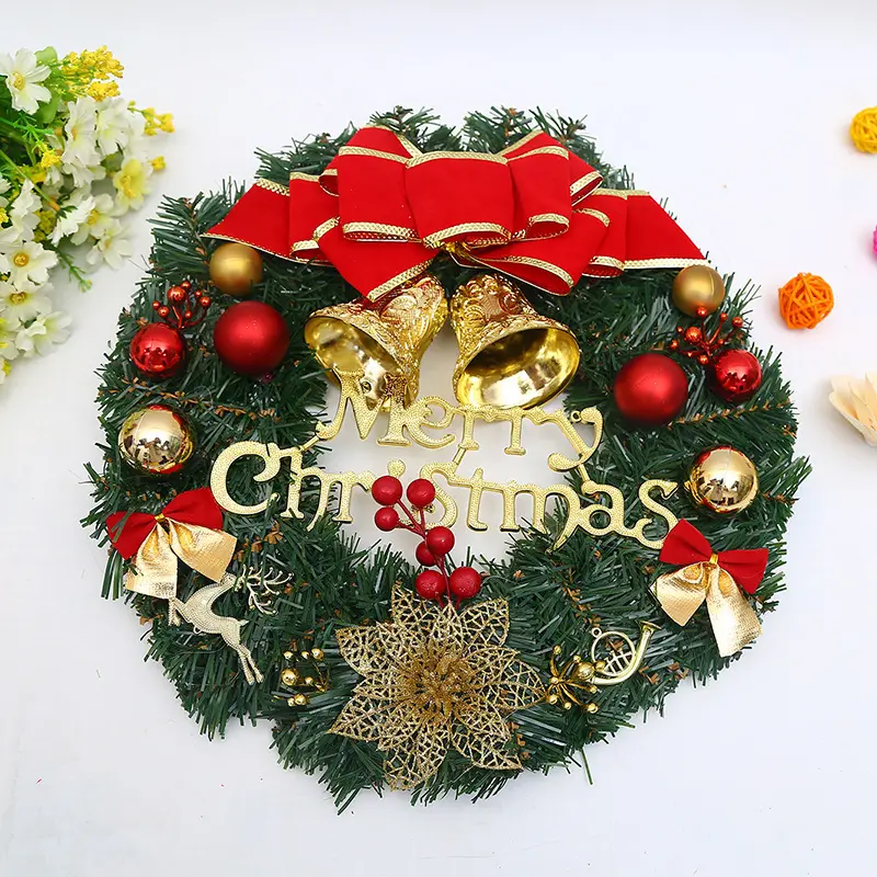 navidad&2022 decorations 30cm Xmas luxury wreaths Simulation wreath Door hanging window props Christmas tree accessories