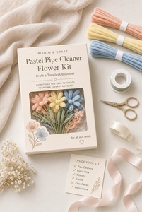 Kit de bouquet de fleurs en carton cartonné DIY avec pompons rose pastel, vert et blanc, fournitures artisanales faites à la main - Product Image 6