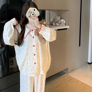 Set due pezzi di alta qualità abbigliamento da notte da donna primavera autunno principessa camicie da notte a vento graziosi pigiami alla moda con stampa a stella - Product Image 5