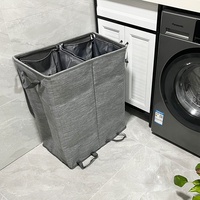 Grande Armoire Pliable pour Salle de Bain avec 2 Séparateurs et Double Panier de Rangement en Polyester pour Vêtements