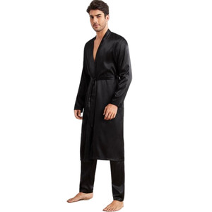 Ensemble de Robes et pantalons de luxe pour hommes, couleur unie, ceinture personnalisée, Robes longues tissées en Satin de soie, Robe de bain Longue - Product Image 2