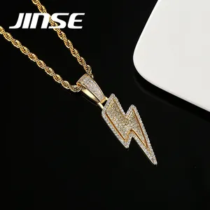 JINSE Kalung Liontin untuk Pria Wanita, Perhiasan Hip Hop Es Kubik Zirkon Cz Lightning