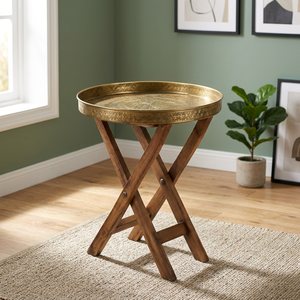 Bohemian for Wood Brass Folding <b>Side</b> <b>Table</b>-Geometric Decorative Design Wholesale-Aqudus Saleem - Product Image 2