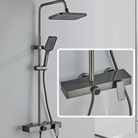 Ensemble de robinetterie de douche thermostatique à affichage numérique LED, finition brossée, jet de pluie massant, fonction pause, design moderne pour appartement et hôtel