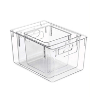 Panier de rangement des aliments en plastique, bacs transparents, panier avec poignées découpées, pour le ménage