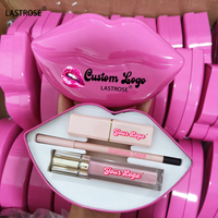 Kit de Rouge à Lèvres 3-en-1 : Huile à Lèvres, Gloss Liquide, Crayon Contour des Lèvres Marron, Emballage Rose en Forme de Bouche, Végan, Marque Privée, Ensemble Combo Lèvres