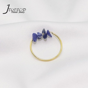 Women Classic Rose Gold Plated Brass Irregular Natural Stone Beads Adjustable Cuff Charms <b>Rings</b> - Product Image 6