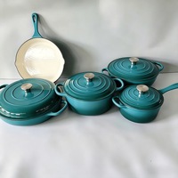 Batterie de cuisine en fonte émaillée LFGB FDA, 5 pièces : cocottes, poêle, casserole, casseroles, compatible induction et four, OEM, faible MOQ