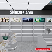 Étagère de présentation cosmétique en métal sur mesure avec armoire de rangement inférieure, éclairage LED, gondole de magasin de beauté, service de conception 3D gratuit