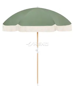 <span class=keywords><strong>Parasol</strong></span> de plage bohème de luxe en bois véritable de 200 cm, imprimé personnalisé vintage, recyclé, avec pompons – Prix usine - Product Image 1